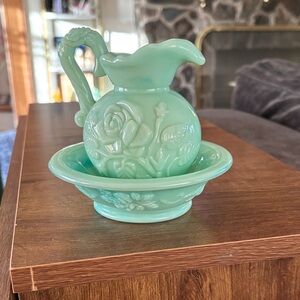 Avon Jadeite Pitcher and Bowl